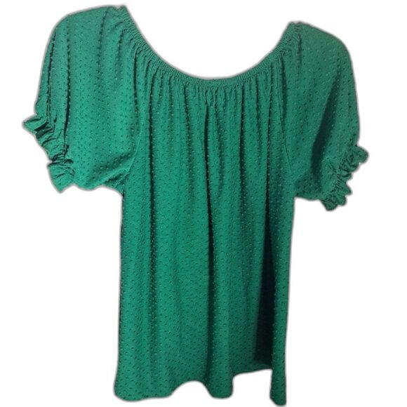 Anthropologie W5 Green Swiss Dot Button-up Blouse Top Puff Sleeve Women's M - Picture 7 of 7